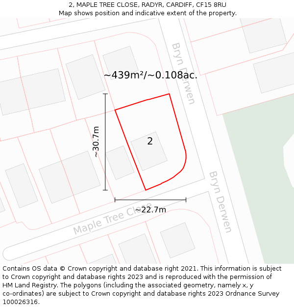 2, MAPLE TREE CLOSE, RADYR, CARDIFF, CF15 8RU: Plot and title map