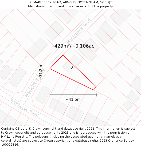 2, MAPLEBECK ROAD, ARNOLD, NOTTINGHAM, NG5 7JT: Plot and title map