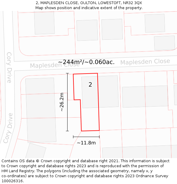 2, MAPLESDEN CLOSE, OULTON, LOWESTOFT, NR32 3QX: Plot and title map
