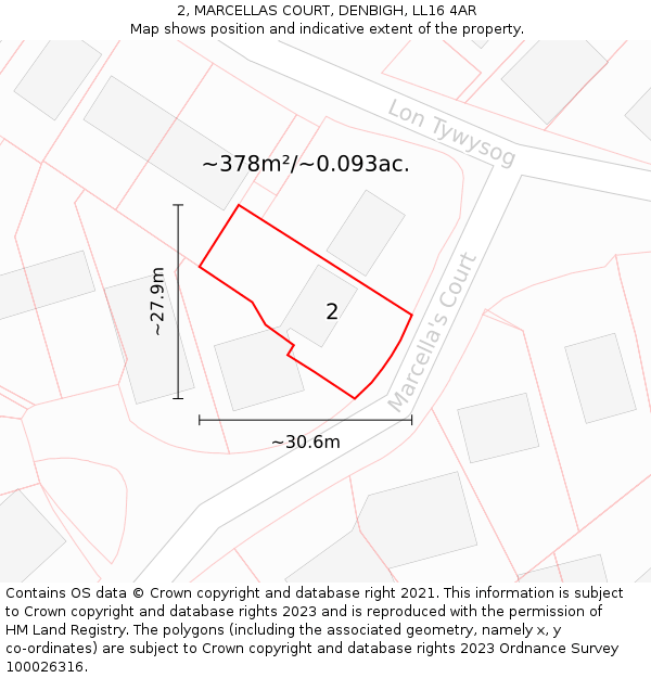 2, MARCELLAS COURT, DENBIGH, LL16 4AR: Plot and title map