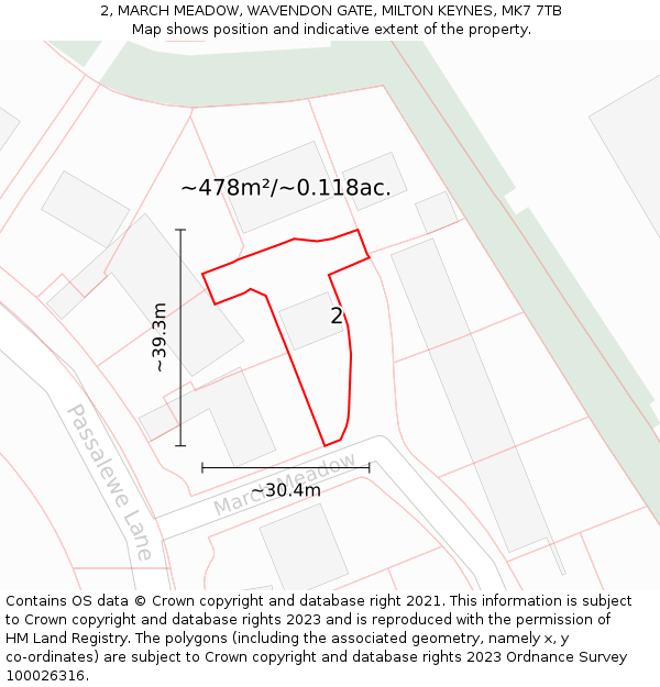 2, MARCH MEADOW, WAVENDON GATE, MILTON KEYNES, MK7 7TB: Plot and title map