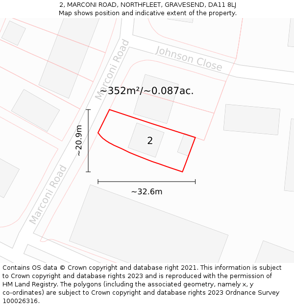 2, MARCONI ROAD, NORTHFLEET, GRAVESEND, DA11 8LJ: Plot and title map