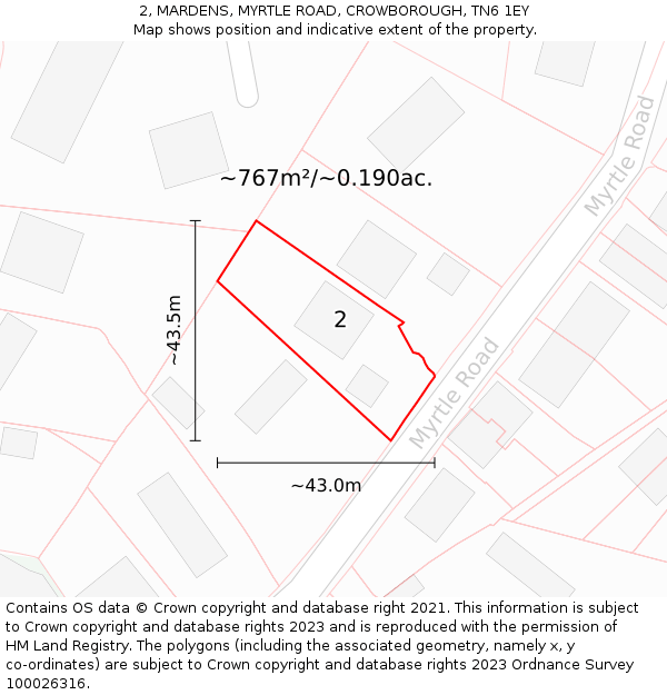 2, MARDENS, MYRTLE ROAD, CROWBOROUGH, TN6 1EY: Plot and title map