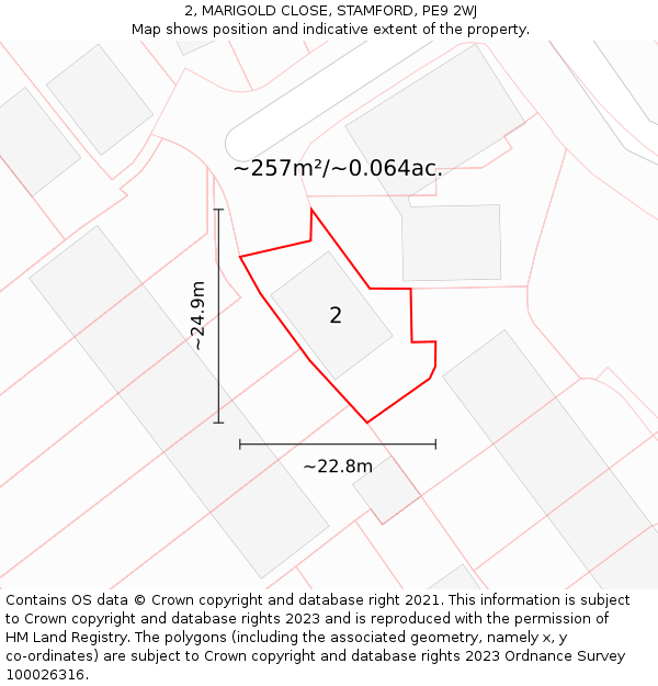 2, MARIGOLD CLOSE, STAMFORD, PE9 2WJ: Plot and title map