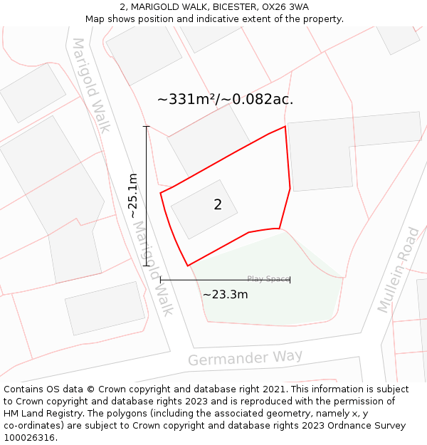 2, MARIGOLD WALK, BICESTER, OX26 3WA: Plot and title map