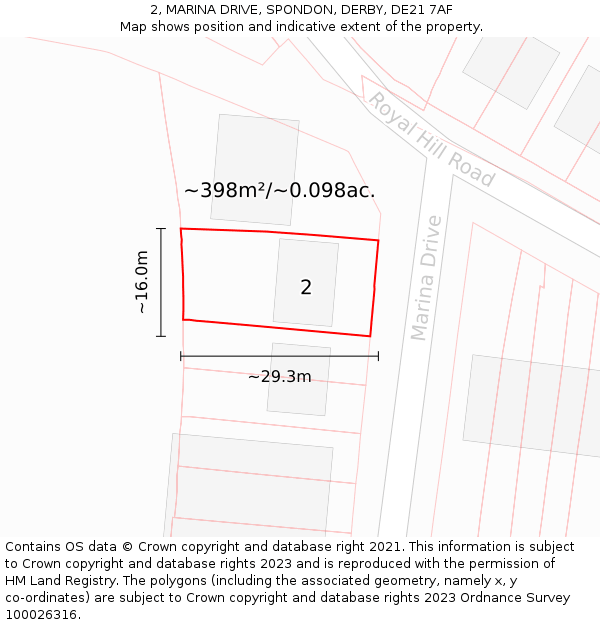 2, MARINA DRIVE, SPONDON, DERBY, DE21 7AF: Plot and title map