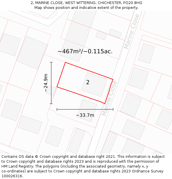 2, MARINE CLOSE, WEST WITTERING, CHICHESTER, PO20 8HG: Plot and title map