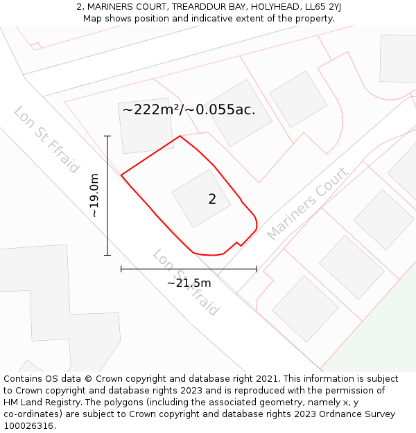 2, MARINERS COURT, TREARDDUR BAY, HOLYHEAD, LL65 2YJ: Plot and title map