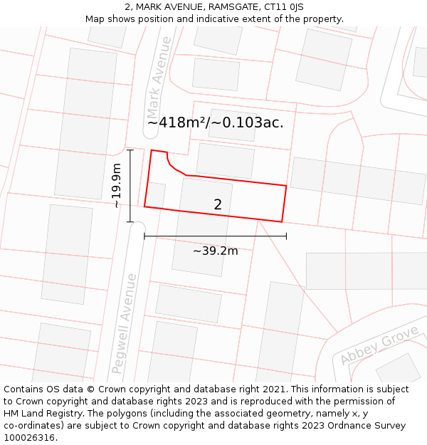 2, MARK AVENUE, RAMSGATE, CT11 0JS: Plot and title map