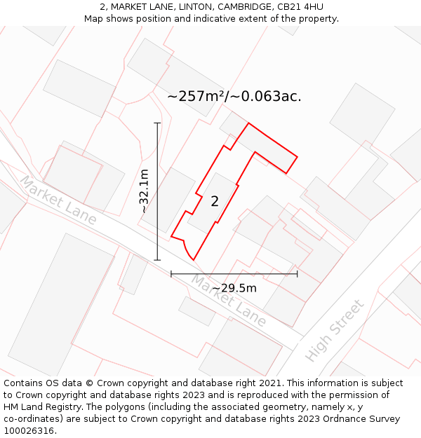 2, MARKET LANE, LINTON, CAMBRIDGE, CB21 4HU: Plot and title map