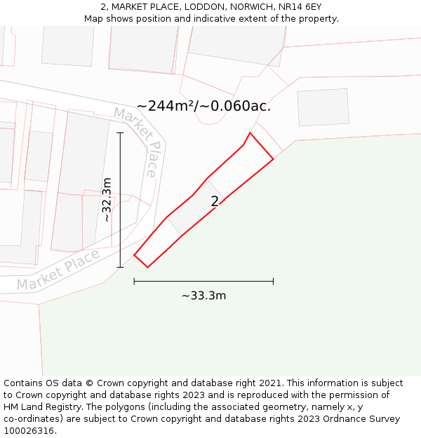 2, MARKET PLACE, LODDON, NORWICH, NR14 6EY: Plot and title map