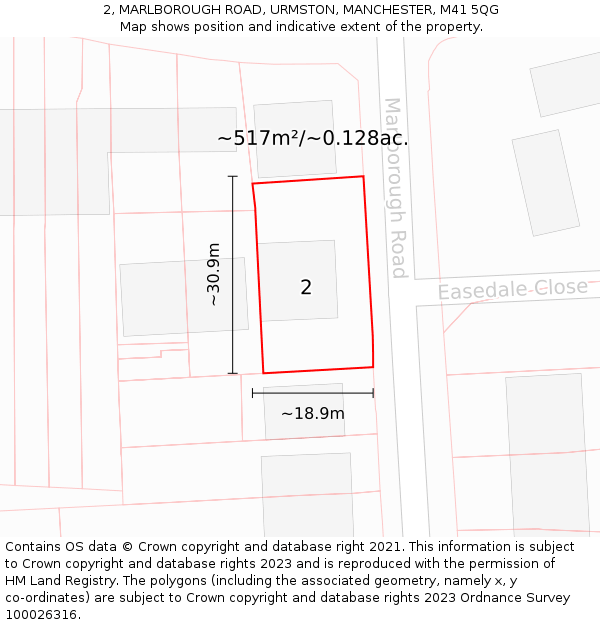 2, MARLBOROUGH ROAD, URMSTON, MANCHESTER, M41 5QG: Plot and title map