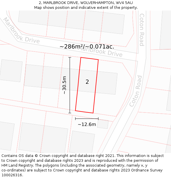 2, MARLBROOK DRIVE, WOLVERHAMPTON, WV4 5AU: Plot and title map