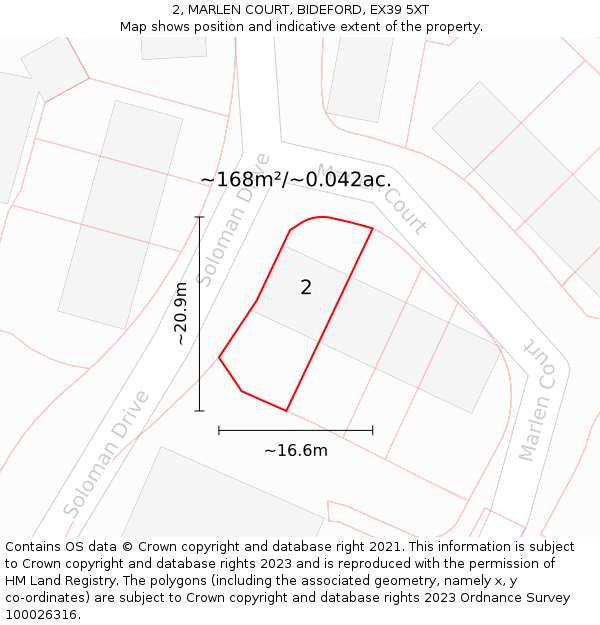 2, MARLEN COURT, BIDEFORD, EX39 5XT: Plot and title map