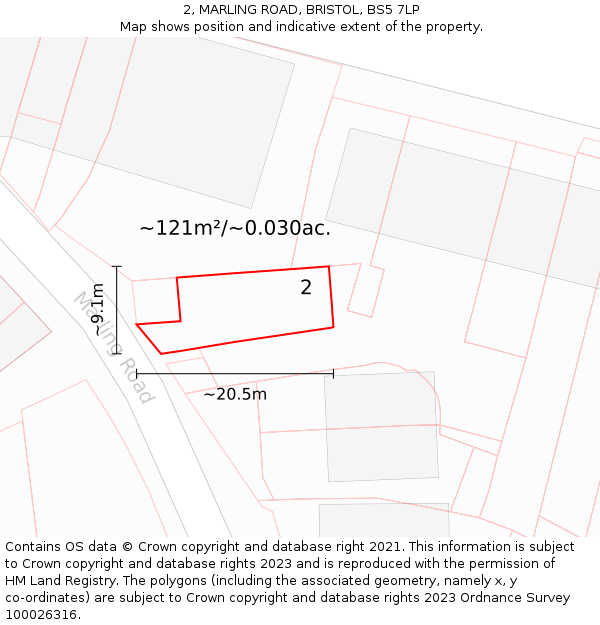 2, MARLING ROAD, BRISTOL, BS5 7LP: Plot and title map