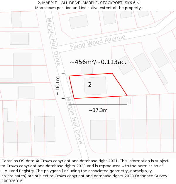 2, MARPLE HALL DRIVE, MARPLE, STOCKPORT, SK6 6JN: Plot and title map