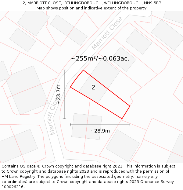 2, MARRIOTT CLOSE, IRTHLINGBOROUGH, WELLINGBOROUGH, NN9 5RB: Plot and title map