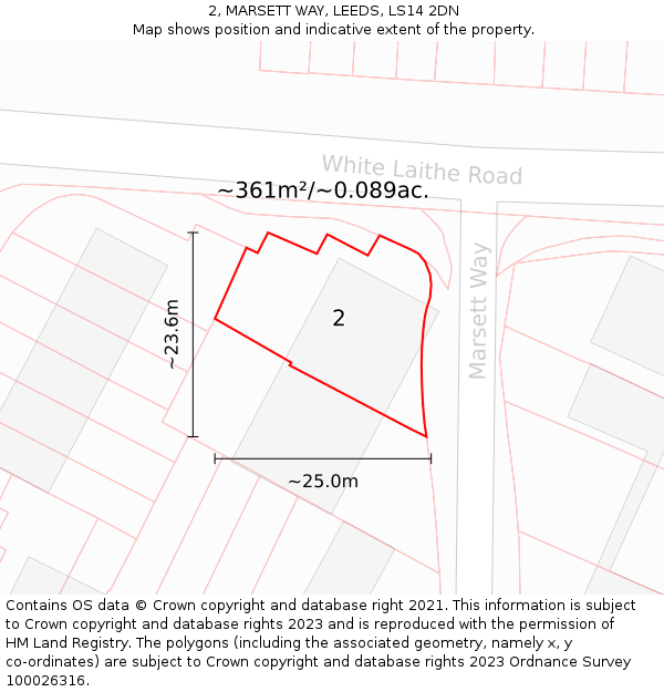 2, MARSETT WAY, LEEDS, LS14 2DN: Plot and title map