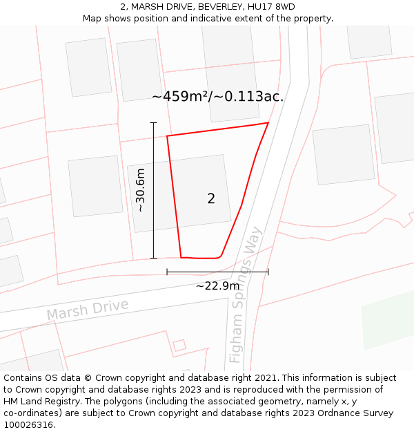 2, MARSH DRIVE, BEVERLEY, HU17 8WD: Plot and title map