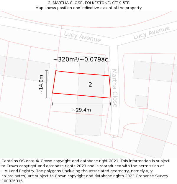 2, MARTHA CLOSE, FOLKESTONE, CT19 5TR: Plot and title map