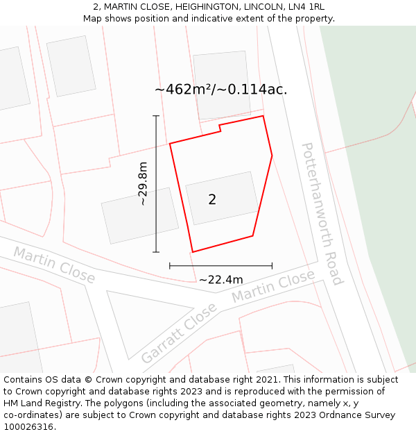 2, MARTIN CLOSE, HEIGHINGTON, LINCOLN, LN4 1RL: Plot and title map