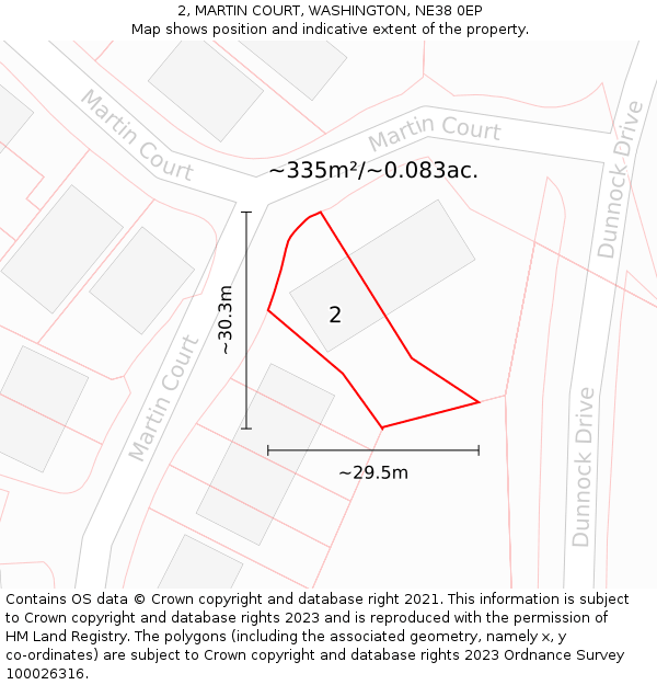 2, MARTIN COURT, WASHINGTON, NE38 0EP: Plot and title map