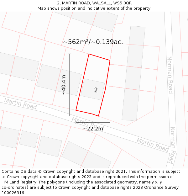 2, MARTIN ROAD, WALSALL, WS5 3QR: Plot and title map