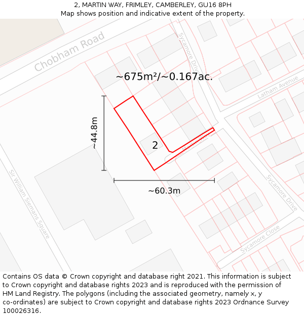 2, MARTIN WAY, FRIMLEY, CAMBERLEY, GU16 8PH: Plot and title map