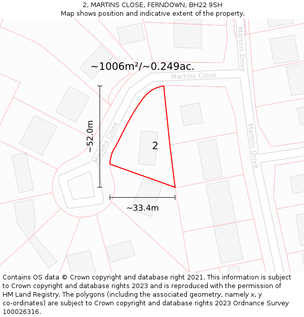 2, MARTINS CLOSE, FERNDOWN, BH22 9SH: Plot and title map