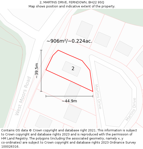 2, MARTINS DRIVE, FERNDOWN, BH22 9SQ: Plot and title map