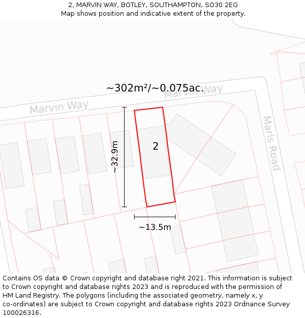 2, MARVIN WAY, BOTLEY, SOUTHAMPTON, SO30 2EG: Plot and title map