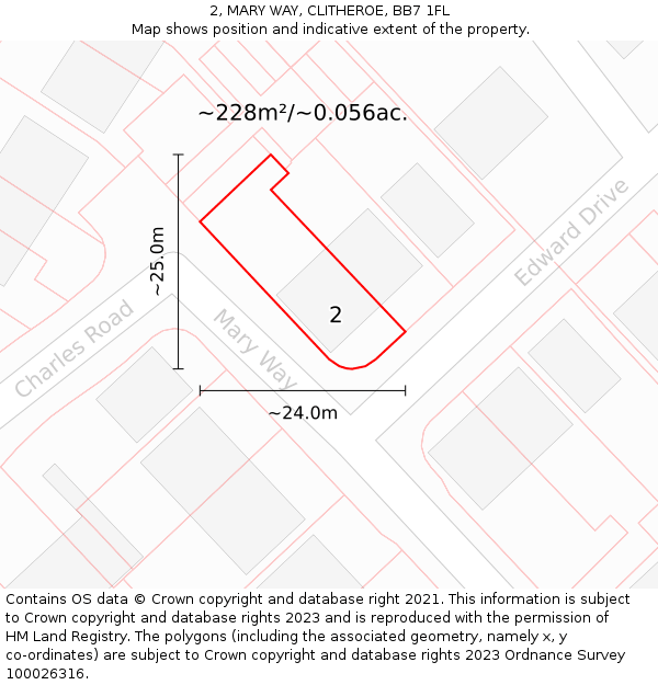 2, MARY WAY, CLITHEROE, BB7 1FL: Plot and title map