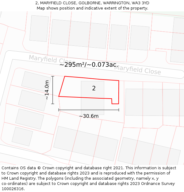 2, MARYFIELD CLOSE, GOLBORNE, WARRINGTON, WA3 3YD: Plot and title map