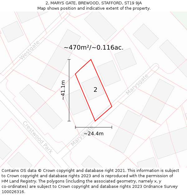 2, MARYS GATE, BREWOOD, STAFFORD, ST19 9JA: Plot and title map