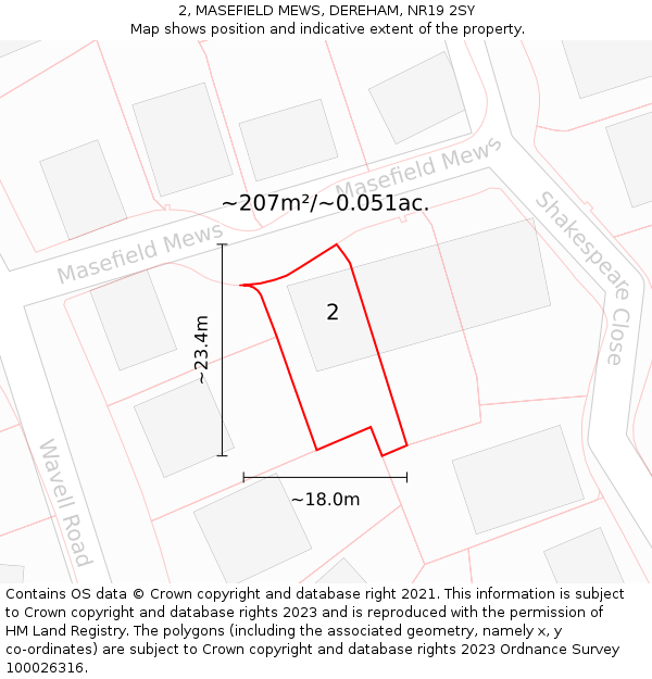 2, MASEFIELD MEWS, DEREHAM, NR19 2SY: Plot and title map