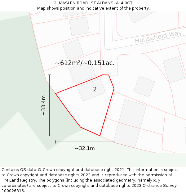 2, MASLEN ROAD, ST ALBANS, AL4 0GT: Plot and title map