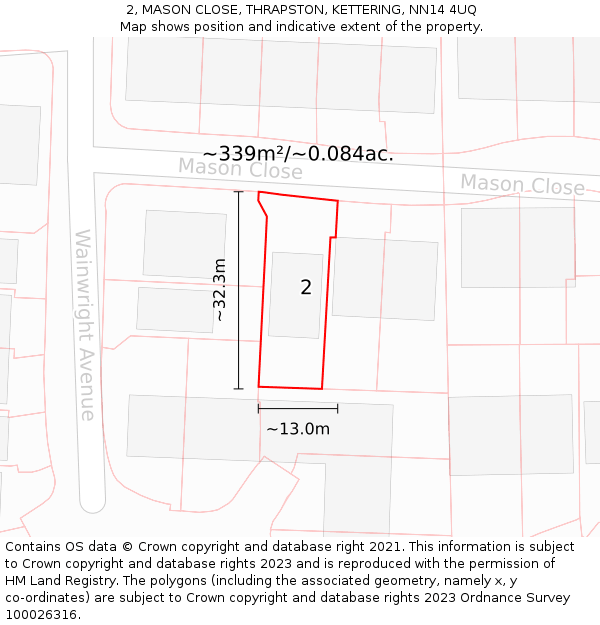 2, MASON CLOSE, THRAPSTON, KETTERING, NN14 4UQ: Plot and title map