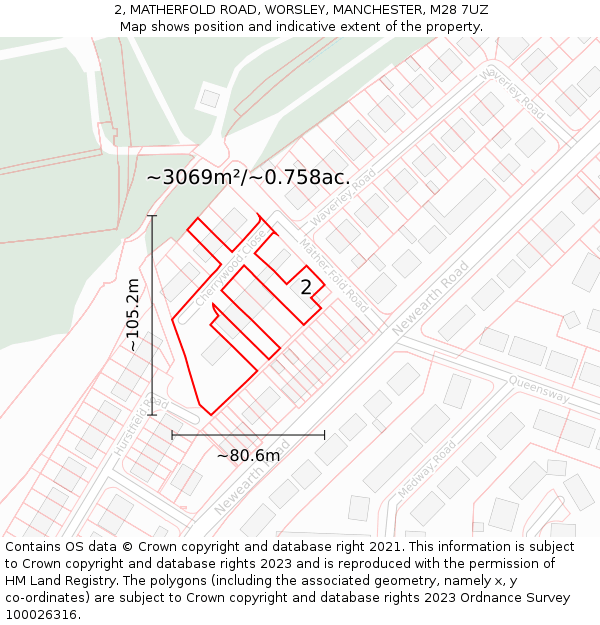 2, MATHERFOLD ROAD, WORSLEY, MANCHESTER, M28 7UZ: Plot and title map