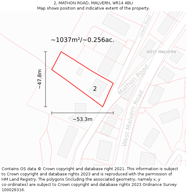 2, MATHON ROAD, MALVERN, WR14 4BU: Plot and title map