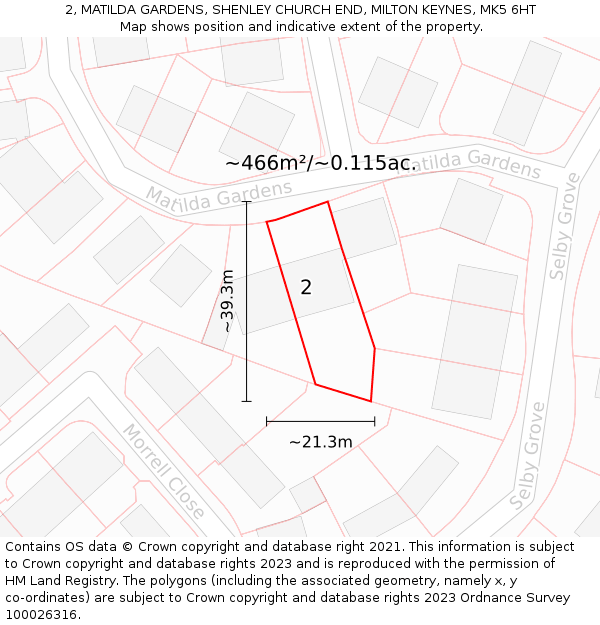 2, MATILDA GARDENS, SHENLEY CHURCH END, MILTON KEYNES, MK5 6HT: Plot and title map