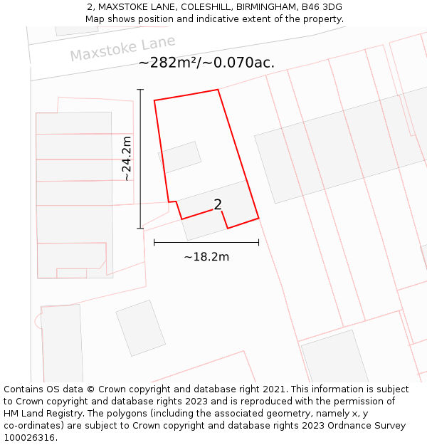 2, MAXSTOKE LANE, COLESHILL, BIRMINGHAM, B46 3DG: Plot and title map