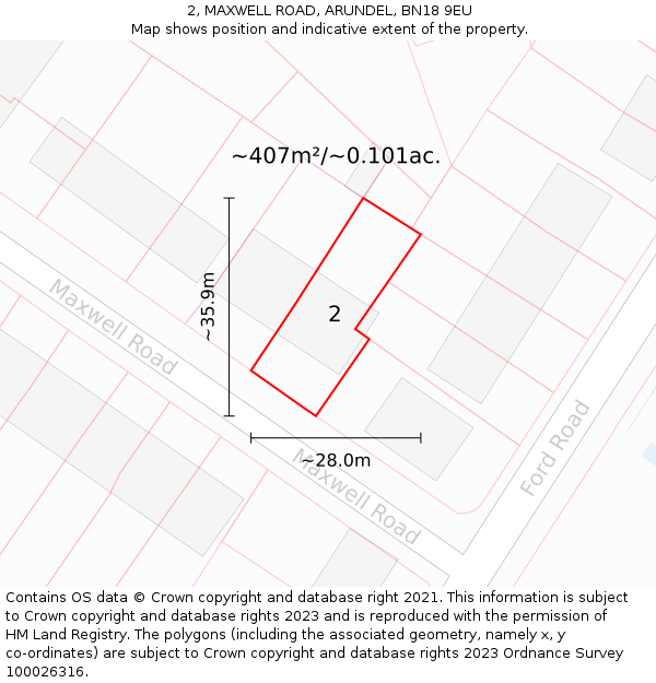 2, MAXWELL ROAD, ARUNDEL, BN18 9EU: Plot and title map