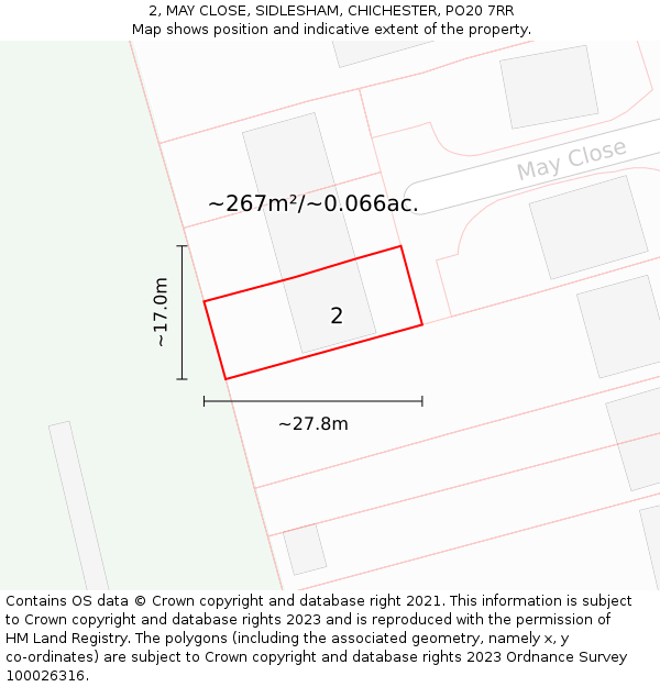 2, MAY CLOSE, SIDLESHAM, CHICHESTER, PO20 7RR: Plot and title map