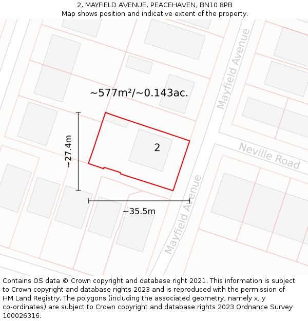 2, MAYFIELD AVENUE, PEACEHAVEN, BN10 8PB: Plot and title map