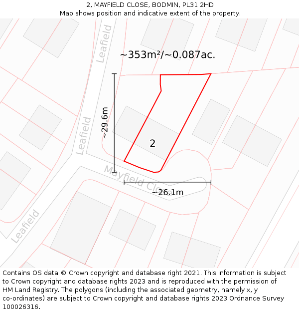 2, MAYFIELD CLOSE, BODMIN, PL31 2HD: Plot and title map