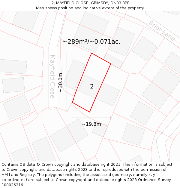 2, MAYFIELD CLOSE, GRIMSBY, DN33 3PF: Plot and title map