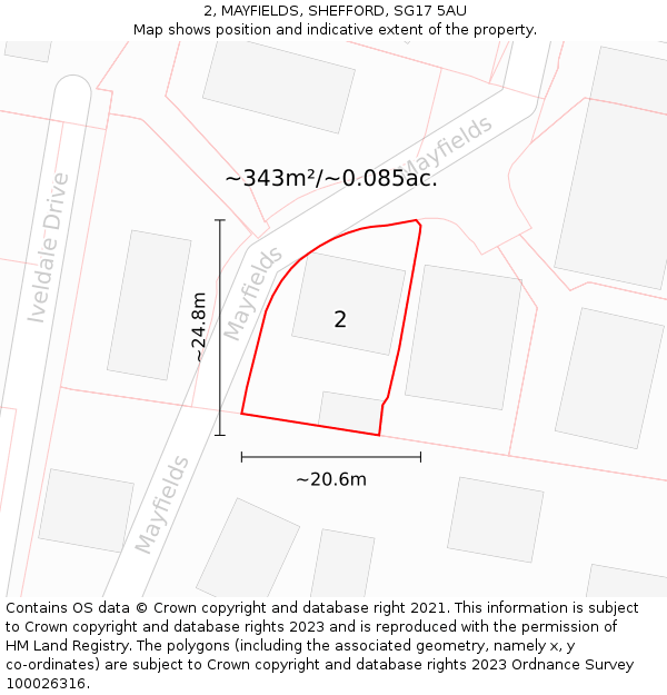 2, MAYFIELDS, SHEFFORD, SG17 5AU: Plot and title map