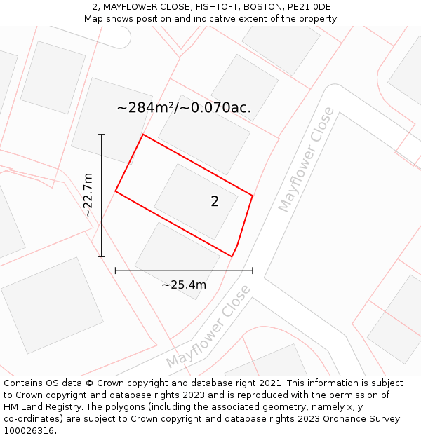 2, MAYFLOWER CLOSE, FISHTOFT, BOSTON, PE21 0DE: Plot and title map