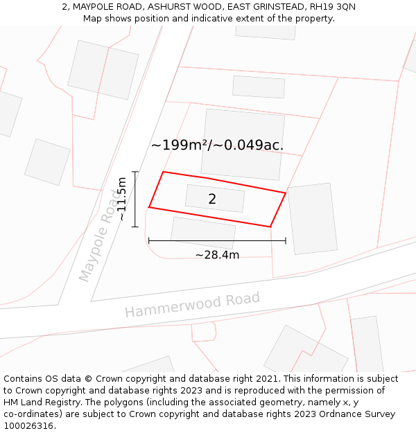 2, MAYPOLE ROAD, ASHURST WOOD, EAST GRINSTEAD, RH19 3QN: Plot and title map