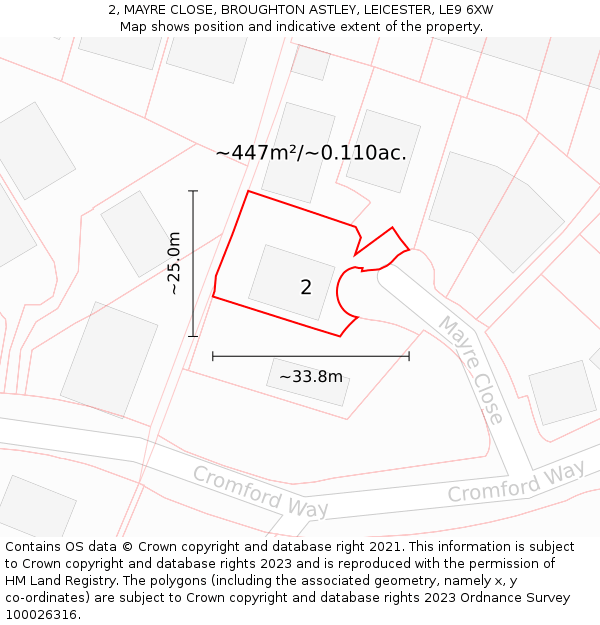 2, MAYRE CLOSE, BROUGHTON ASTLEY, LEICESTER, LE9 6XW: Plot and title map